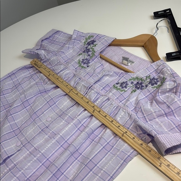 Croft & Barrow House Dress Purple Plaid Button-Up Dress with Floral Embroidery - Picture 5 of 6